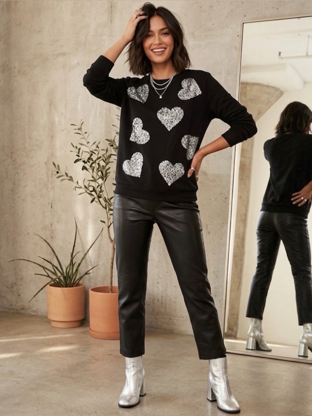 INC International Concepts Sequin-Heart Valentines Day Sweatshirt Size Medium